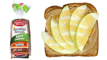 Peanut Butter Apple Slices and Maple Syrup on Country Hearth Apple Cinnamon Breakfast Bread