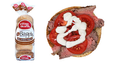 Steak Tomato and Blue Cheese on 100% Whole Wheat Bagel