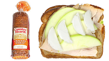 Turkey Apple Slices and Goat Cheese on Country Hearth Cracked Wheat Bread