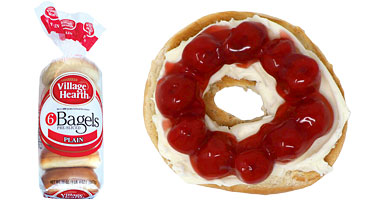 Cherry Cheesecake on Village Hearth Plain Bagel