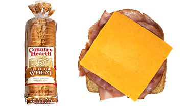 Mustard Ham and Cheese on Country Hearth 100% Split Top Wheat