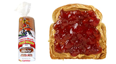 Country Hearth Peanut BUtter and Jelly on Kids Choice 100% Whole Wheat White Bread