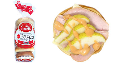 Swiss turkey and pear on Village Hearth Plain Bagel